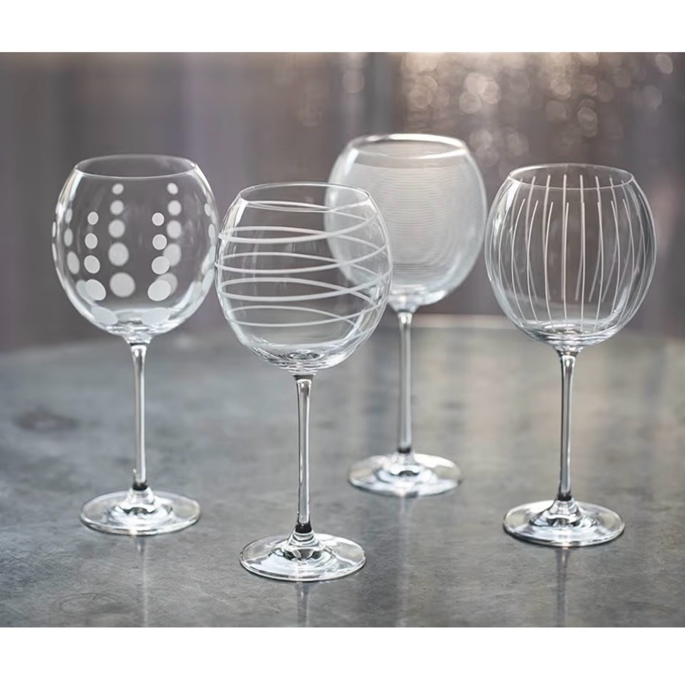MIKASA CLEAR CRYSTAL CHEERS BALLOON Red WINE GLASSES 9 1/8". Set of 4 Etched NIB